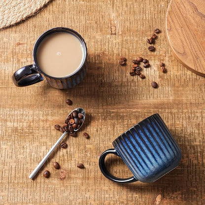 famiware Coffee Mugs Set of 4, Starlight 11 oz Mug Cup Set with Handle for Coffee, Tea, Cocoa, Milk - Ceramic Stoneware Mug Set, Nebulas Blue