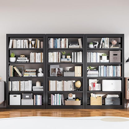 5 Tier Adjustable Black Bookcase, Metal Small Bookshelves and Bookcases, 61" H Display Modern Bookshelf for Living Rooms, Bedrooms, Home Offices, 10 Minutes Assemble