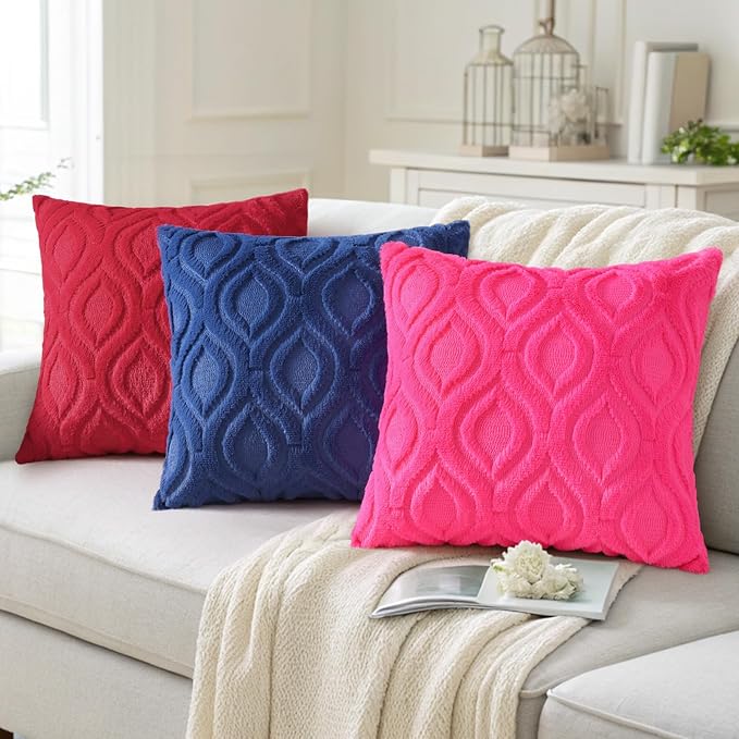decorUhome Fall Throw Pillow Covers 26x26 Inch Set of 2, Soft Plush Decorative Faux Fur Dark Blue Solid Couch Pillow Covers, Accent Farmhouse Neutral Square Euro Pillow Cases for Sofa Bed Living Room