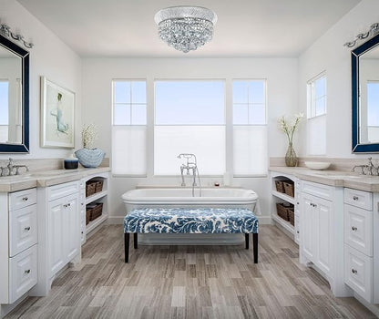 Crystal Flush Mount Chandelier Ceiling Light Fixture for Living Room Dining Room Bedroom Foyer Entryway Hallway Closet Bathroom (Chrome, 9" H x14 D)
