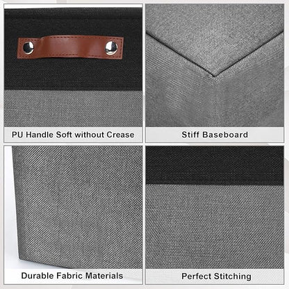 Collapsible Fabric Storage Cubes 11x11 Cube Storage Bins, 4 Pack Closet Baskets Box with Handles for Organizing, Shelf, Toys, Clothes, Home, Office, Nursery (Grey&Black)
