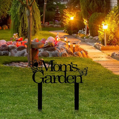 Custom Patio Meta Sign with Stake, Bee and Butterfly Decoration, Farmhouse Yard Art - Personalized Gardener Name, Gift for Mom & Grandma