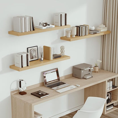 Single Floating Shelves Oak 48 Inches, 48 x 10 inch Deep x 1.8 in Thick, Long Wall Shelves Heavy Duty 80 lbs for Bedroom, Living Room, Kitchen, Office, Modern Shelf Book Home Decor
