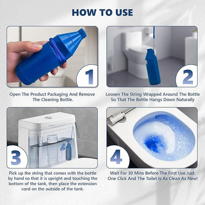 Toilet Bowl Cleaner Bottle, Automatic Toilet Bowl Cleaner Tablets in Bottle, Easy to Use, Long-Lasting Effect Toilet Cleaners Drop in Tank, Blue, 4 Bottles