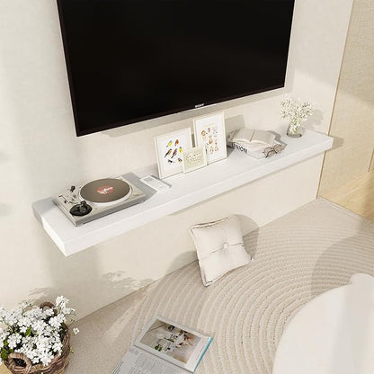 Fun Memories White Floating Shelves 55 Inch Long, 12 Inch Deep Floating Shelves for Wall, 55 x 12 Large Wall Shelf for Fireplace Mantel, 2 Inch Thick Storage Shelves for Living Room, Bedroom, 1 Pack