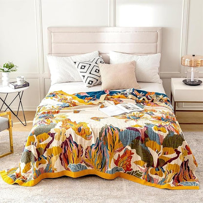 MSGKV Boho Throw Blanket Queen Size 90" x 90" Warm Blanket for Couch and Sofa Blankets Cover for Living Room Summer Throw Cozy Blanket