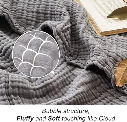 EMME Cotton Blanket Muslin Throw Blanket for Couch Breathable Gauze Blanket All Season Soft and Lightweight Muslin Blankets for Adults (Grey, 50"x70")