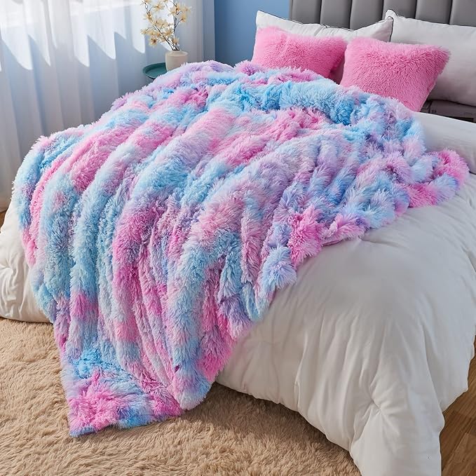 GONAAP Fuzzy Faux Fur Throw Blanket Purple Rainbow Super Soft Cozy Plush Fuzzy Shaggy Blanket for Couch Sofa Bed (Purple Rainbow, Throw(50"x60"))
