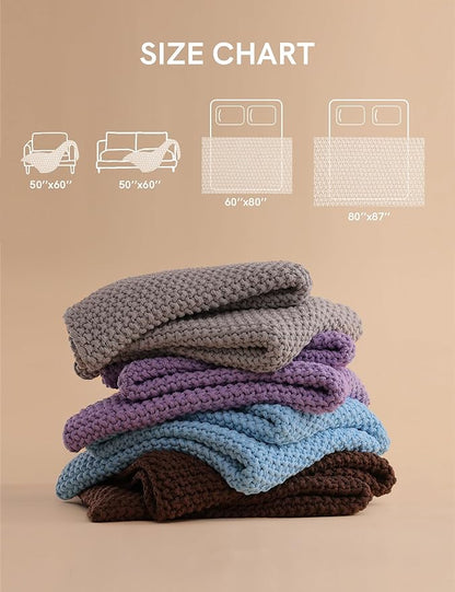 YnM Chunky Cotton Knit Throw Blanket, Cable Knit Throws for Bed Couch Sofa, Comfy & Relaxing, Decorative Piece for Farmhouse Modern Boho Rustic Scandinavian Chic Vibe, Lilac Purple 50x60 Inches