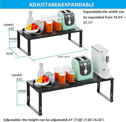 Expandable Spice Rack,Stackable Storage for Cabinet, Multi-Functional Kitchen Shelving,Height-Adjustable,Sustainable Organizer Solution(2Packs/Black/Large)