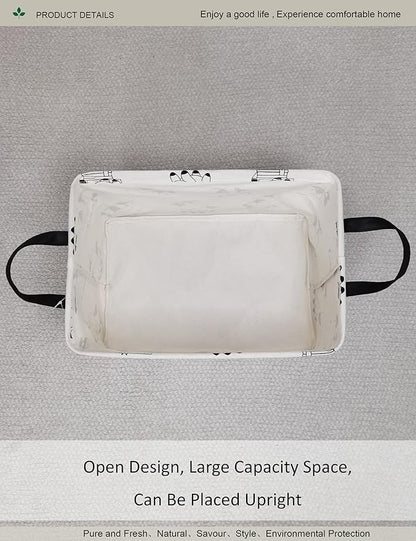 Rectangular Folding Laundry Basket,Canvas Basket,Nersury Hamper,Suitable for Children,Office,Bedroom,Clothes,Toys Storage (REC Cow), 14.9’’L ×10.2’’W×9.05’’H inches