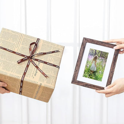 Vittanly 6x8 Picture Frames Set of 9, Shatter Resistant Plexiglass, Display 4x6 Pictures with Mat or 6x8 without Mat, Photo Frames for Wall or Tabletop, Engineered Wood, Brown