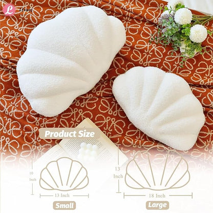 Ivory Seashell Throw Pillows, Shell Shaped Throw Pillows, 13 Inch Soft Home Decorative Pillow Plush Cushion for Bed Couch Living Sofa Room Decor Accent Throw Pillow