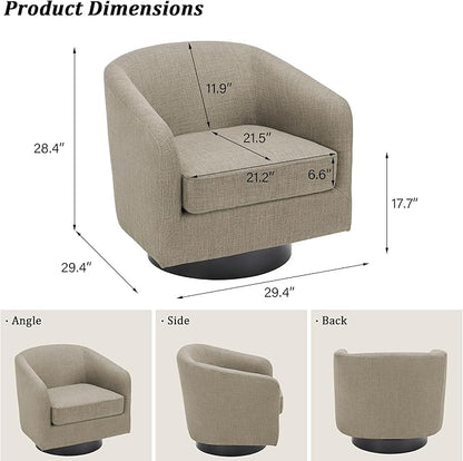 Swivel Barrel Accent Chair, Modern Round Linen Arm Chair for Living Room, Bedroom, Comfy Club Reading Chairs for Adults, Linen Fabric, Light Brown, Set of 2