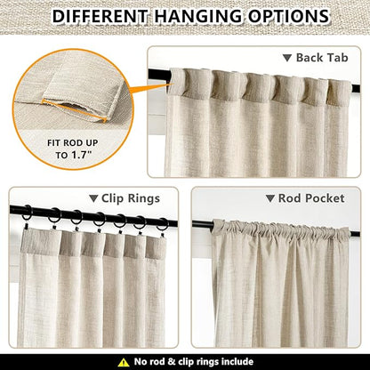 MYSKY HOME Curtains for Kitchen Windows, Sheer Curtains 63 Inch Length for Girls Bedroom Boho Linen Look Textured Fabric Soft Touch Light Filtering, 50" Wide, Light Oatmeal, Set of 2