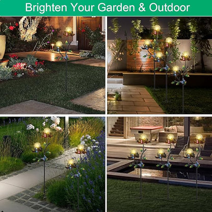 VCUTEKA Solar Garden Light Solar Flowers Light with LED Crackle Glass Globe Solar Lights Outdoor Metal Garden Stake Wind Spinner for Garden Decoration, Patio Decor, Yard Decor and Gift for Mother