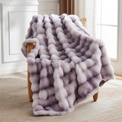 Lotus Karen Faux Fur Throw Blanket Tie-Dye Purple - Big Bubble Rabbit Fluff Blanket for Couch, Large Fluffy Fuzzy Cozy Blanket,Thick Furry Plush Shaggy Blankets,108x90 Inches
