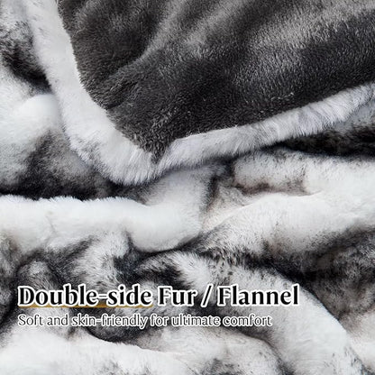 Luxury Faux Fur Blanket - Soft Warm Plush Blankets for Couch Sofa Bed, Fluffy Thick Throws for Bedroom, Office, Living Room, Decorative Reversible, Not Easy to shed - 60"x80", Black/White