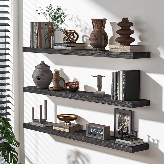 Floating Shelves for Wall, USA-Sourced Fir Wood 55 Inch Wall Shelves Set of 1, Natural Rustic Solid Wooden Floating Shelves Wall Mounted, Nursery Book Storage Shelf, Display Shelf for Bathroom