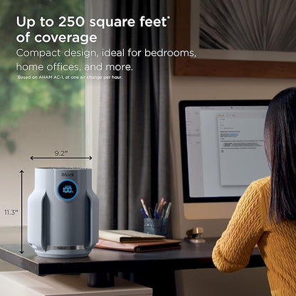 Shark NeverChange Air Purifier Compact Pro with Long-lasting HEPA Exceeding Filtration, For Pet Dander, Dust, Smoke, Allergens, Up to 250 sq. ft. for Bedroom, Home Office, Dorm, HP071BRN (2025)