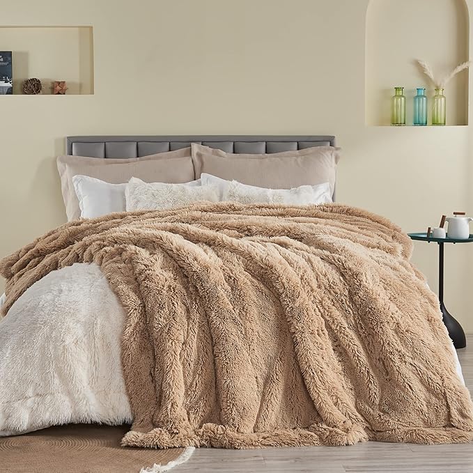 GONAAP Fuzzy Faux Fur Throw Blanket Brown Super Soft Cozy Plush Fuzzy Shaggy Blanket for Couch Sofa Bed (Brown, Throw(50"x60"))