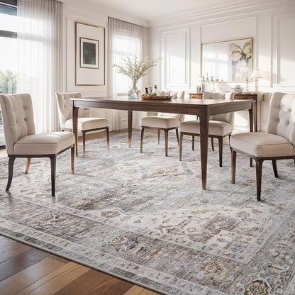 AMOAMI-3X5 Area Rug-Soft Washable Vintage Throw Accent Rugs for Living Room, Entryway, Bedroom, Kitchen, Bathroom, Laundry Room, Kitchen, Bathroom, Bedside, No Slip Grey