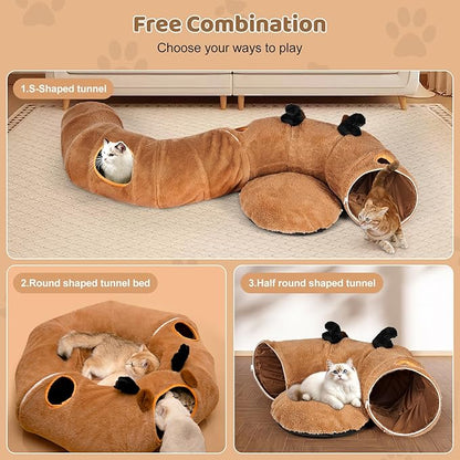 Odoland Reindeer Cat Tunnels Bed with 20 Kitten Toys for Indoor Cats, Plush Cats Couch Tunnel Bed - Kittens Cave Donut Tunnel - Detachable Soft Cat Bed and Variety Kitty Toy Set