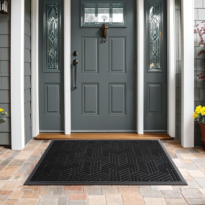 Mibao Front Door Mat Outside Entrance, Durable Outdoor Indoor Mat, Low Profile Heavy Duty Doormat, Non-Slip, Traps Dirt and Moisture, Easy Clean Patio Porch Entryway Mat, 29.5" x 17", Black