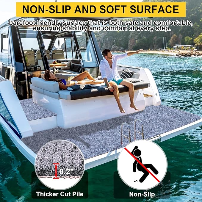 Marine Carpet,6 FT x 18 FT Blue-Gray Indoor Outdoor Carpet 0.2" Thick Boat Carpet with Water-Proof TPE Backing, Non-Slide Outdoor Marine Carpet Roll for Home, Patio, Porch, Deck