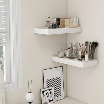 Deep Floating Shelves, 24''W x 12''D Floating Shelves White Set of 2, 12 Inch Deep Large Wood Shelves for Books Living Room Bathroom Laundry Room Bedroom Kitchen Home Office - White