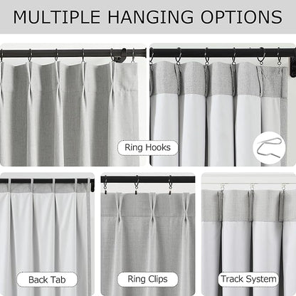 Vision Home Light Gray Pinch Pleated Full Blackout Curtains Linen Blended Thermal Insulated Window Panels 120 inch for Bedroom Living Room Darkening Pleat Drapes with Hooks Back Tab 10FT 60"Wx120"Lx1