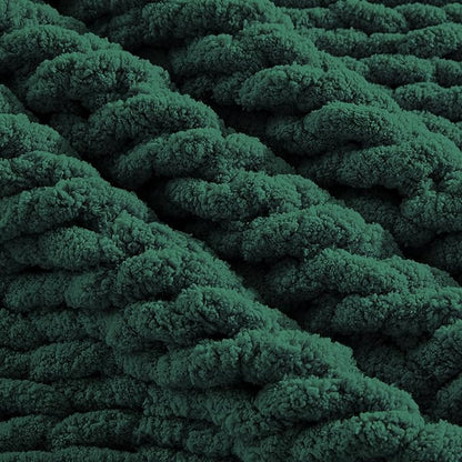 Carriediosa Chunky Knit Throw Blanket 50" X 60", 100% Hand Made Large Chenille Loop Yarn Soft Fluffy Throws for Couch Sofa Bed, Big Crochet Cozy Heavy Thick Cable Woven Blankets, Dark Green
