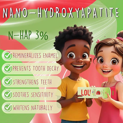 LOL Kids Toothpaste No Fluoride, Nano Hydroxyapatite Toothpaste, Probiotics, Xylitol Tooth Paste Kids | Remineralizing | Natural | Plant-Based Foam | Pasta De Dientes para Niños (Watermelon)