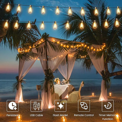 OHLUX 60FT Solar Globe String Lights Outdoor, Shatterproof Solar Patio Lights with Remote, 27 Dimmable ST38 LED Filament Bulbs, 2200K Soft Warm White Edison Hanging Light for Outside Canopy Deck