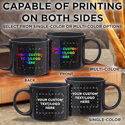 DISCOUNT PROMOS Custom Ceramic Campfire Coffee Mugs 13 oz. Set of 100, Personalized Bulk Pack - Perfect for Tea, Espresso, Cappuccino, Hot Cocoa - Black