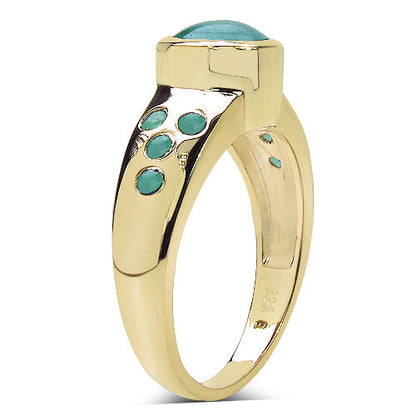 14K Yellow Gold Plated 1.55 Carat Genuine Emerald & White Diamond .925 Sterling Silver Ring