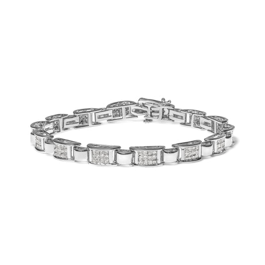 Bracelet à maillons en or blanc 14 carats avec diamants taille princesse sertis invisibles de 2,00 carats (couleur H-I, pureté SI2-I1) - 7 po