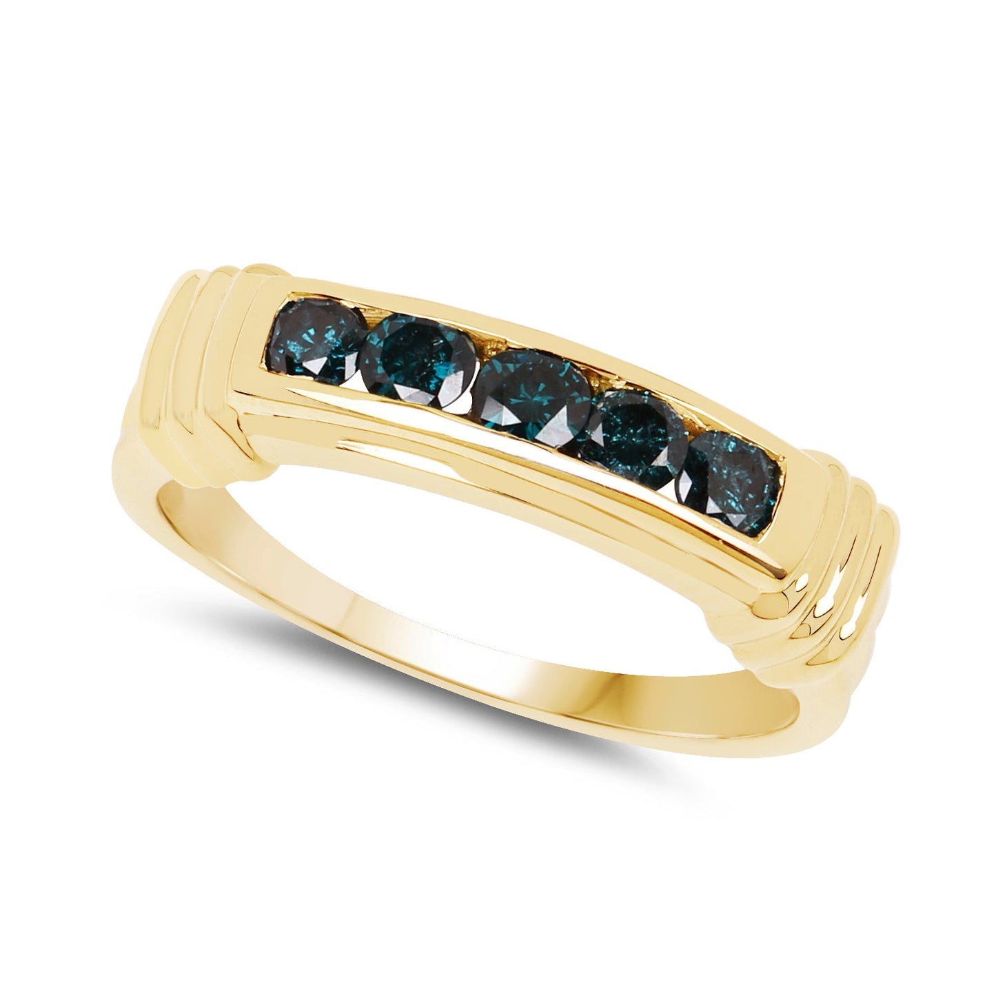 14K Yellow Gold Plated 0.50 Carat Genuine Blue Diamond .925 Sterling Silver Ring