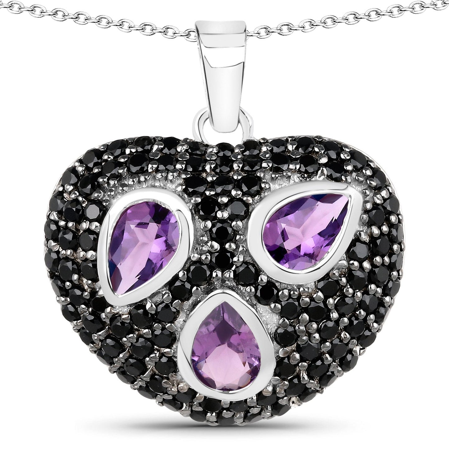 3.19 Carat Genuine Amethyst and Black Spinel .925 Sterling Silver Pendant