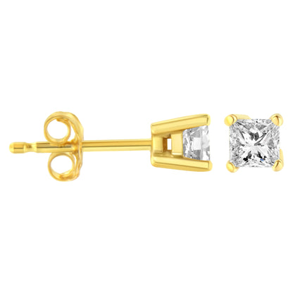 14K Yellow Gold 1/3 Cttw Princess-Cut Square Near Colorless Diamond Classic 4-Prong Solitaire Stud Earrings (J-K Color, I1-I2 Clarity)
