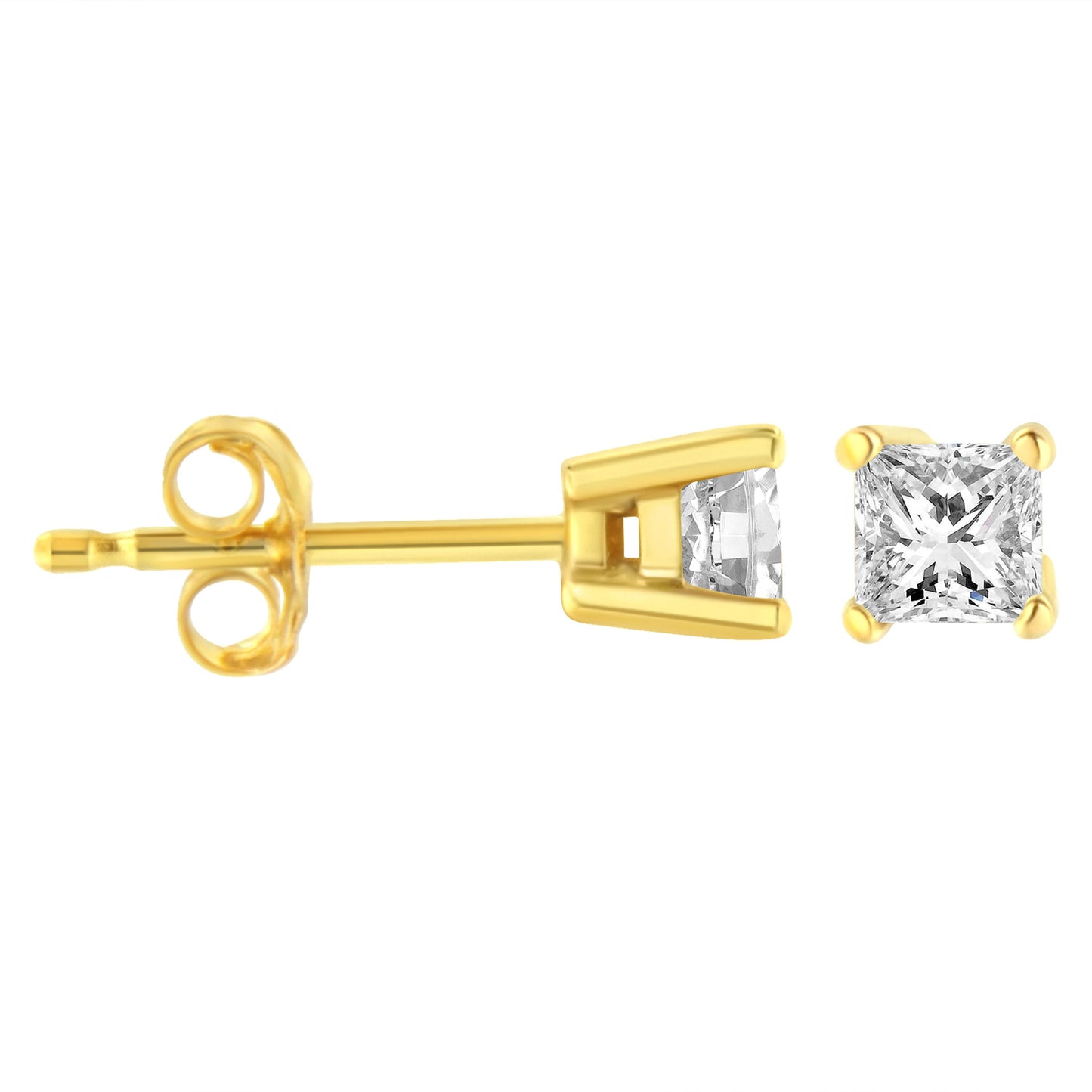14K Yellow Gold 1/5 Cttw Princess-Cut Square Near Colorless Diamond Classic 4-Prong Solitaire Stud Earrings (I-J Color, I2-I3 Clarity)