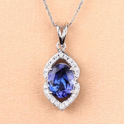 2.44 Carat Genuine Tanzanite and White Diamond 14K White Gold Pendant
