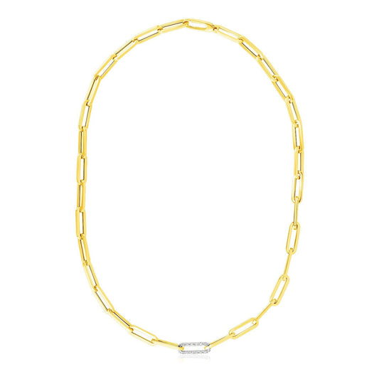 Collier chaîne Forçat en or jaune 14 carats avec maillon orné de diamants