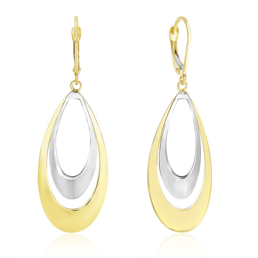 Boucles d'oreilles doubles en forme de goutte d'eau ouvertes dégradées en or bicolore 14 carats
