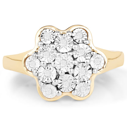 14K Yellow Gold Plated 0.07 Carat Genuine White Diamond .925 Sterling Silver Ring