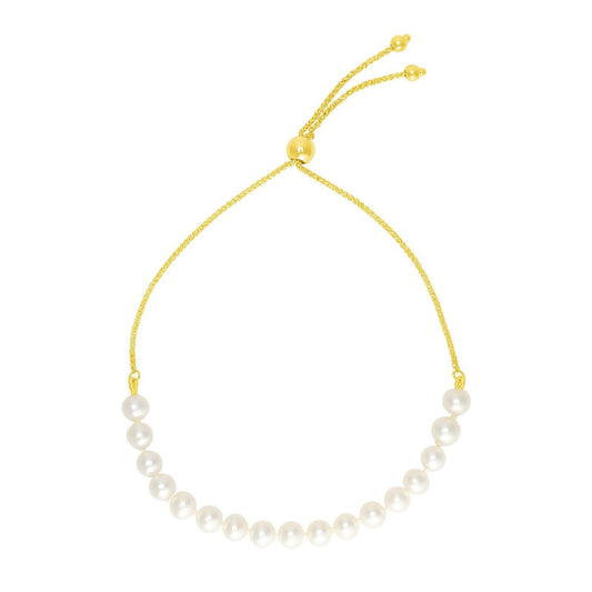 Bracelet d'amitié ajustable en or jaune 14 carats avec perles