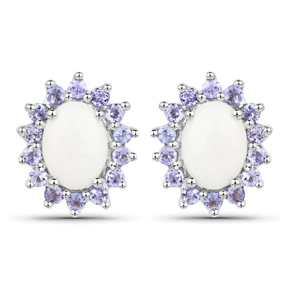 2.44 Carat Genuine Opal and Tanzanite .925 Sterling Silver Earrings