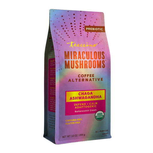 Café herbal con champiñones Chaga, Ashwagandha y crema Butterscotch