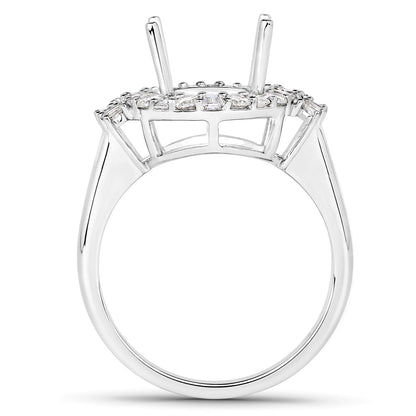 0.83 Carat Genuine White Diamond 14K White Gold Semi Mount Ring - holds 11x9mm Oval Gemstone