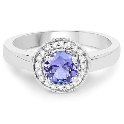1.05 Carat Genuine Tanzanite and White Topaz .925 Sterling Silver Ring